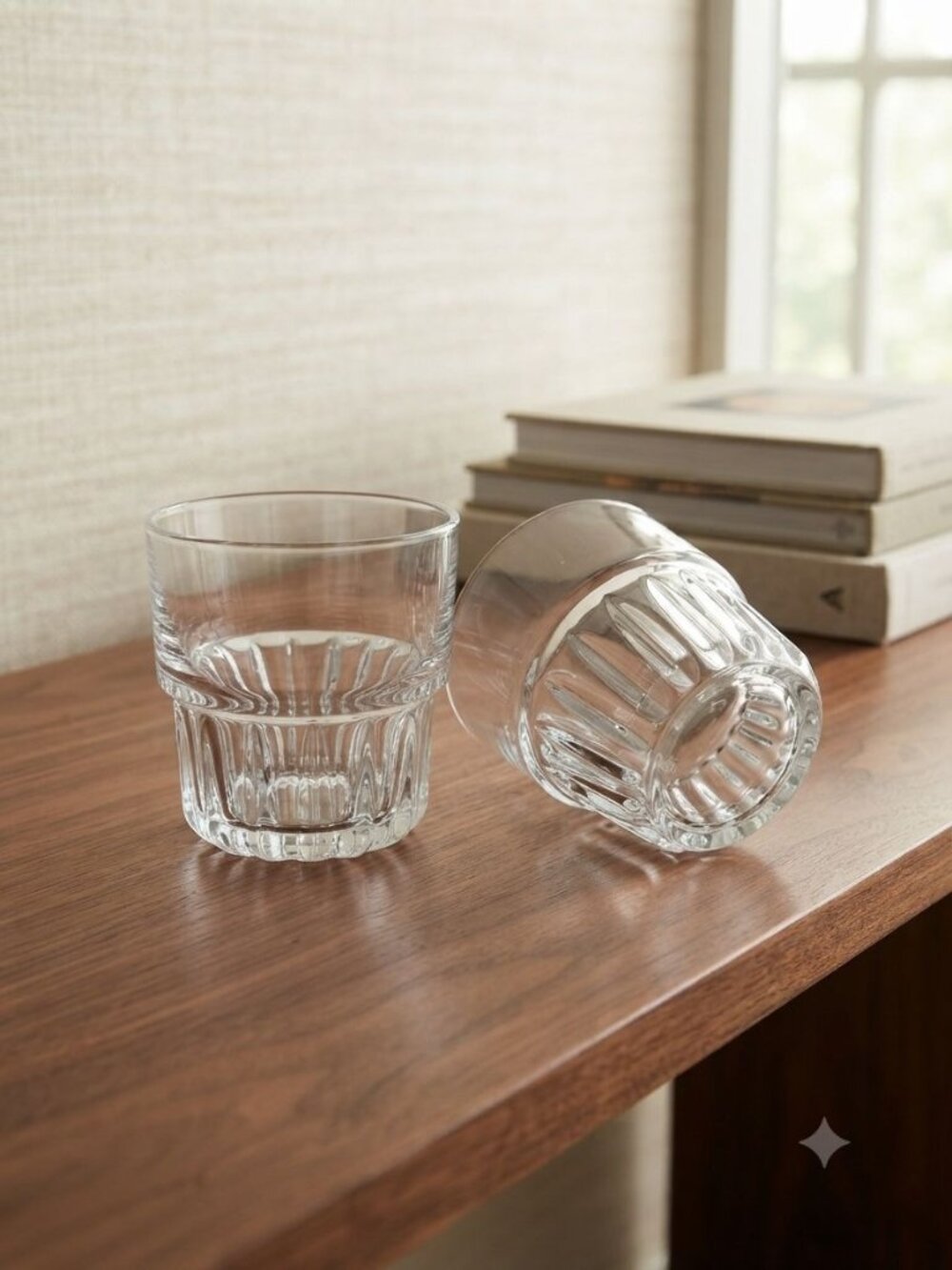 Set of 2 Libbey Stacking Double Old Fashioned Whiskey Rocks Glasses Fluted Base